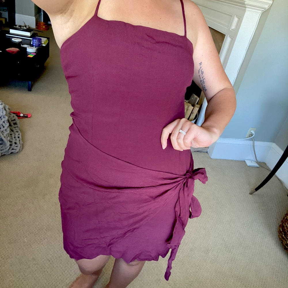Maroon, Faux-wrap Vici Dress